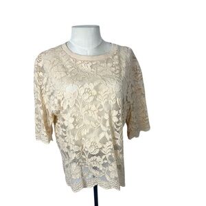 Anthropologie Dolan Left Coast Boxy Scalloped Lace T-Shirt Size Medium